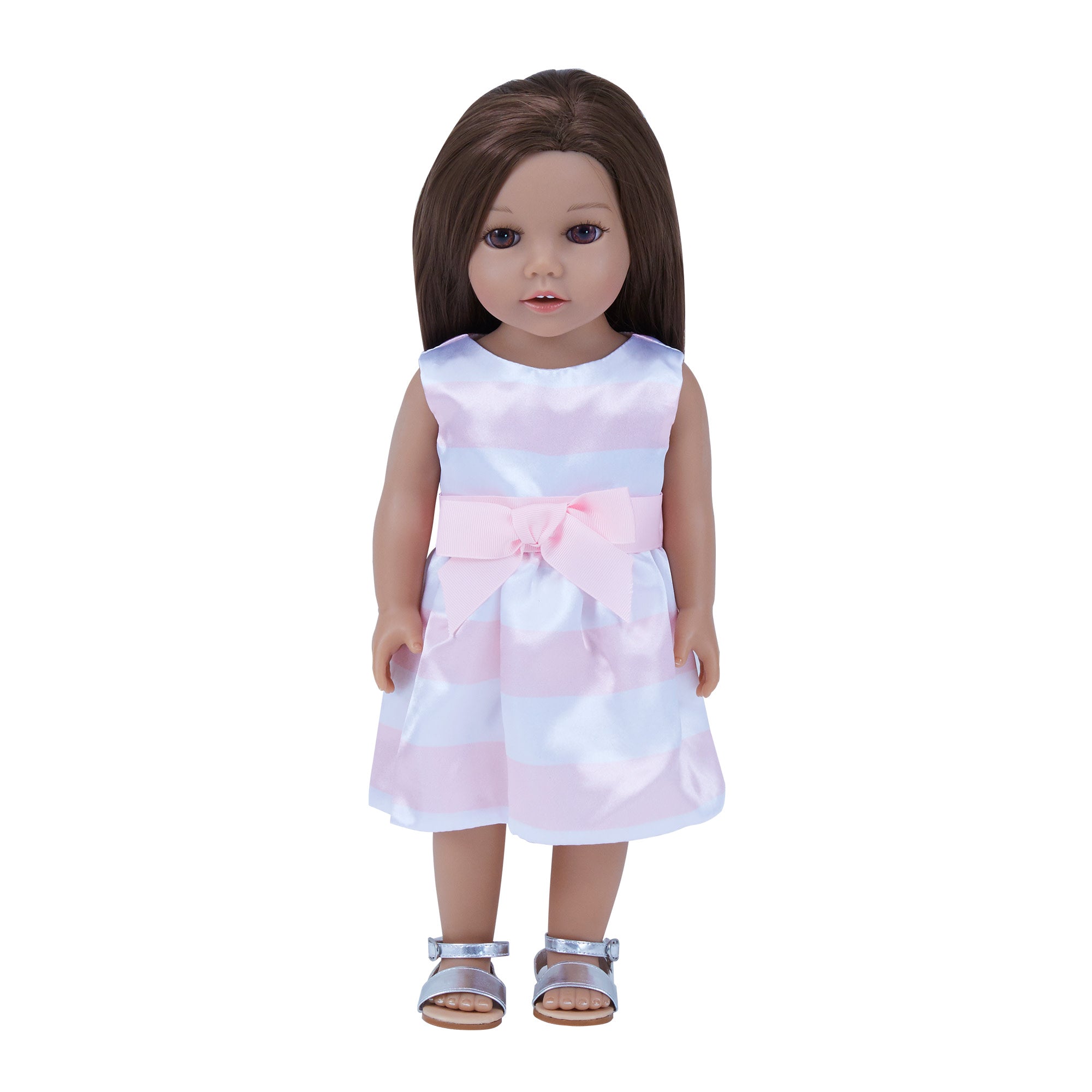 Sophia's Stripe Satin Party Dress and Ankle Strap Sandals for 18" Dolls, Pink/White