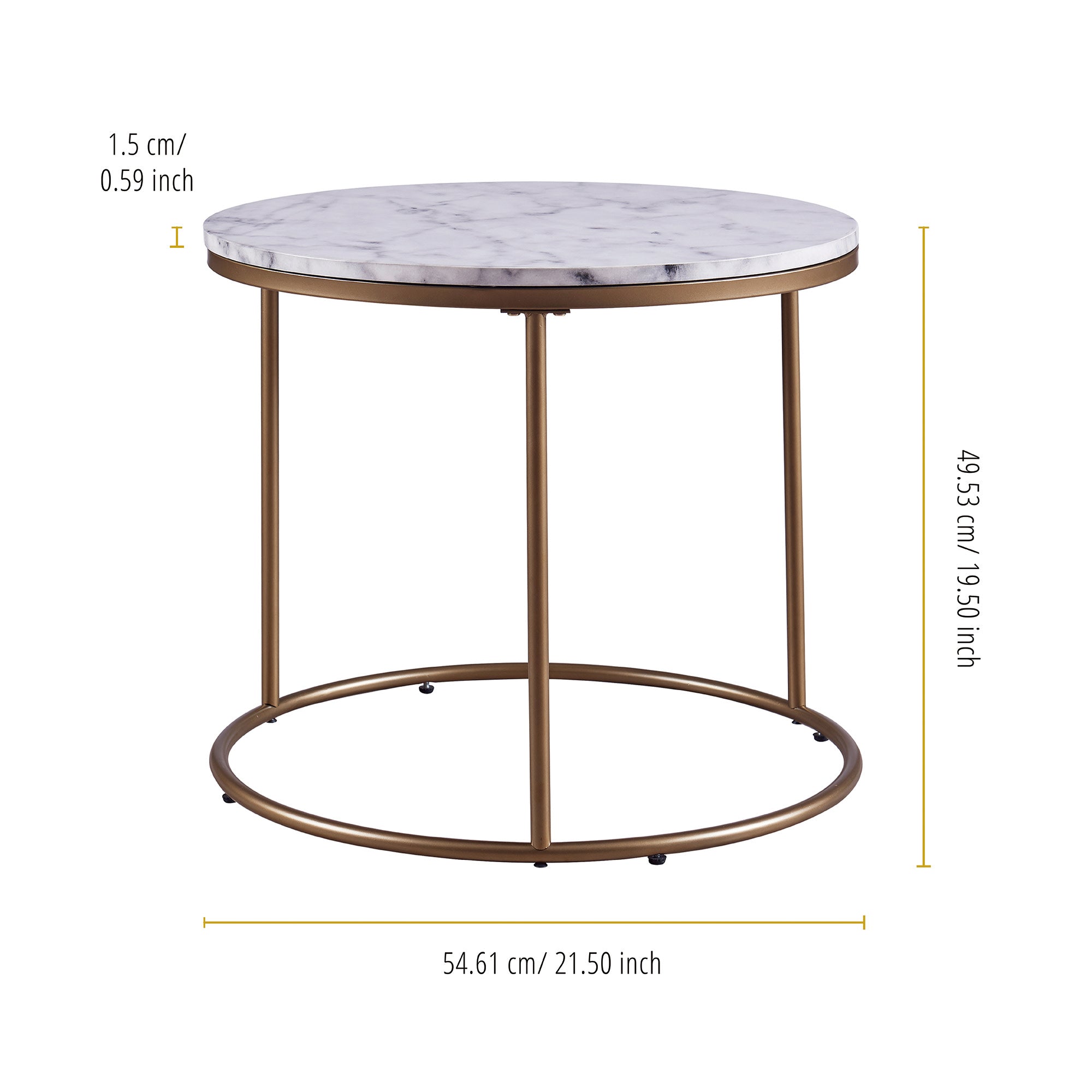 Teamson Home Marmo Round Side Table with Open Base & Faux White Marble Top, White/Brass