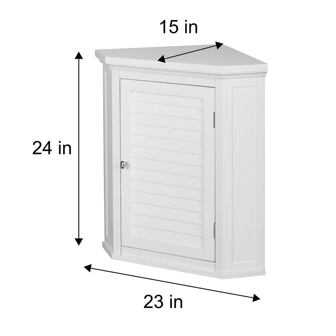 Teamson Home White Glancy Corner Wall Cabinet with Louvered Door with dimensions in inches