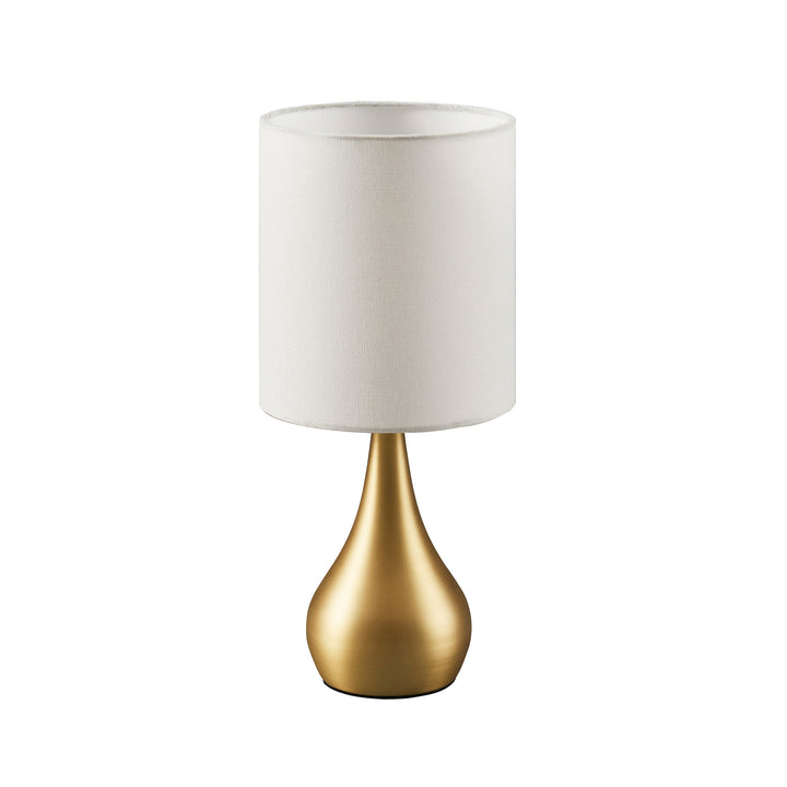 A contemporary Teamson Home Sarah 15" Modern Metal Table Lamp and Cream Shade, Polished Brass.