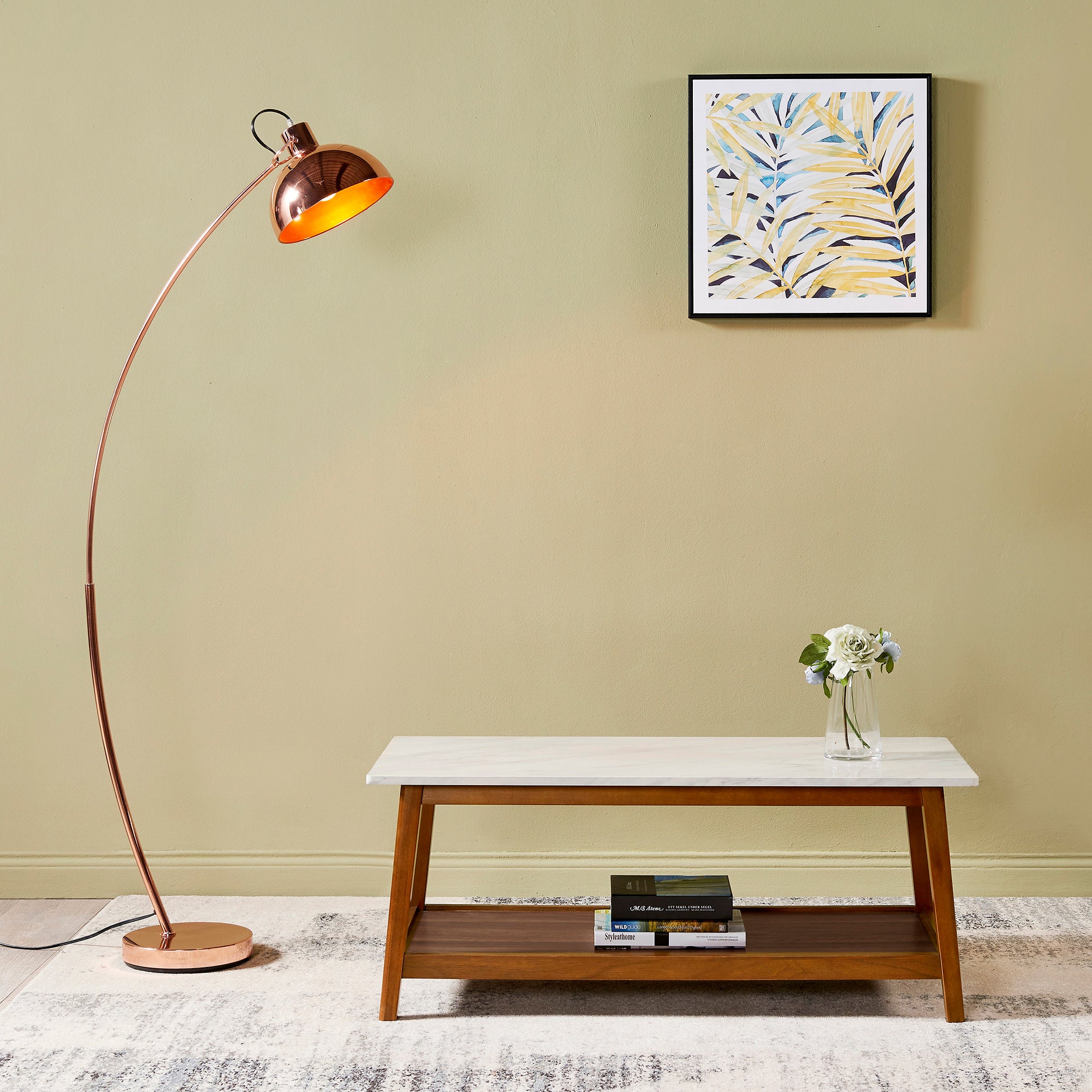 Teamson Home Kingston Wooden Coffee Table with Storage and Marble-Look Top, Marble/Walnut