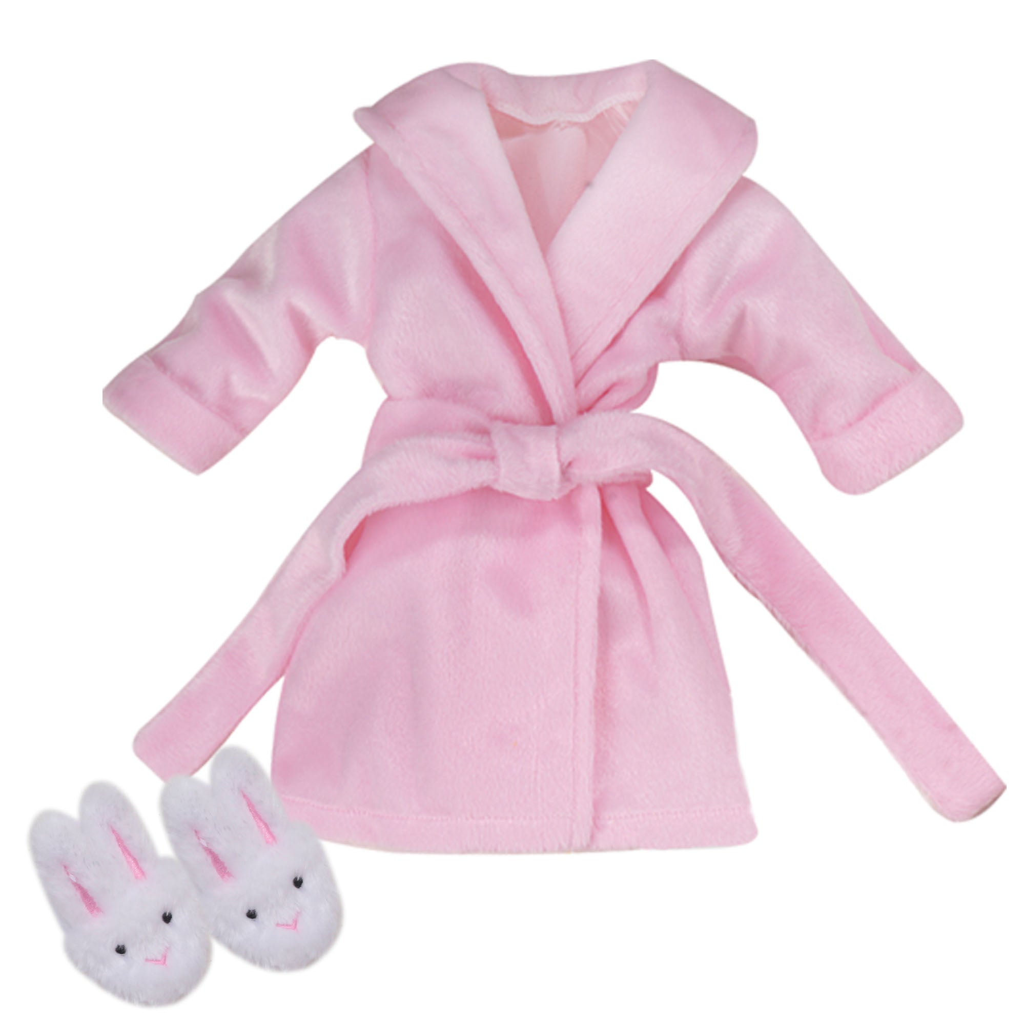 Sophia's Soft Bathrobe and Faux faux fur Bunny Slippers with Embroidery for 18" Dolls, Pink/White