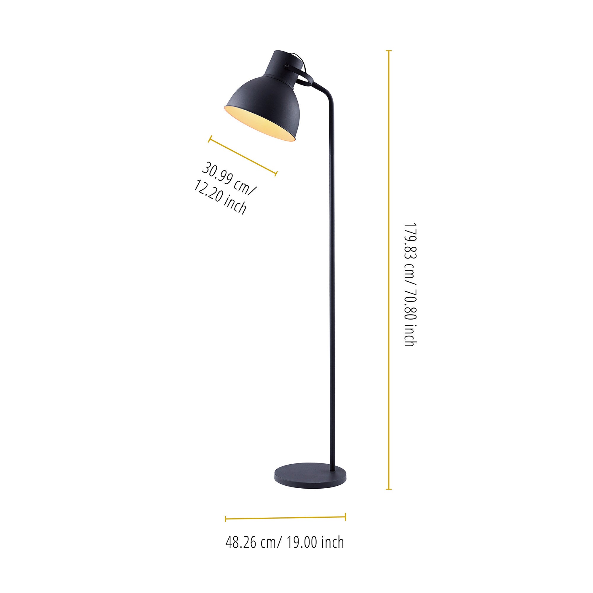 Teamson Home Aaron 70.8" Metal Floor Lamp with Adjustable Shade, Black