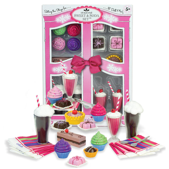 An 18" doll Sweet & Soda Set box with the items displayed outside.