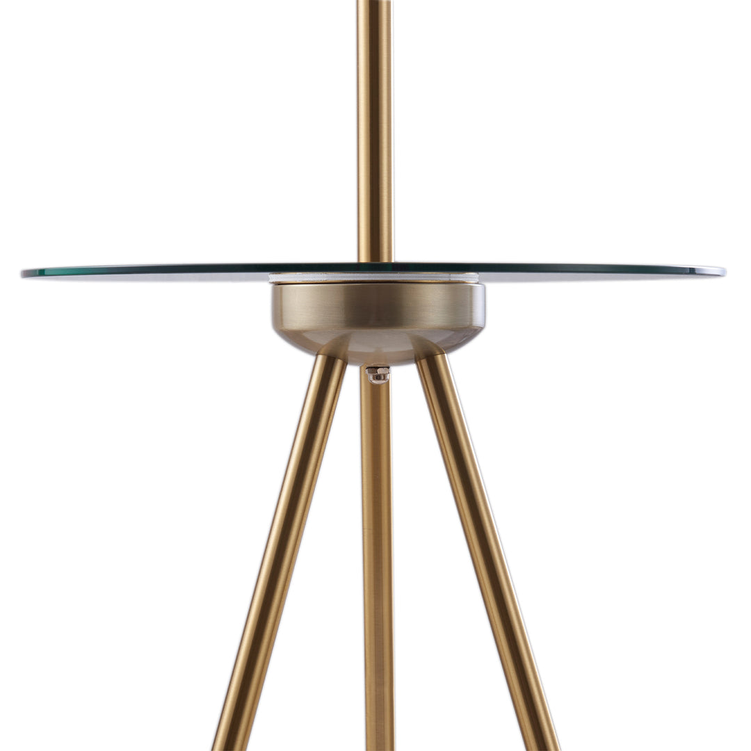 Close-up view of the glass table on the Teamson Home Myra Floor Lamp