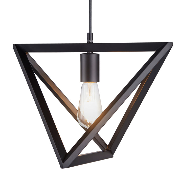 Teamson Home Armonia Geometric Pendant Lamp, Black with exposed lightbulb.