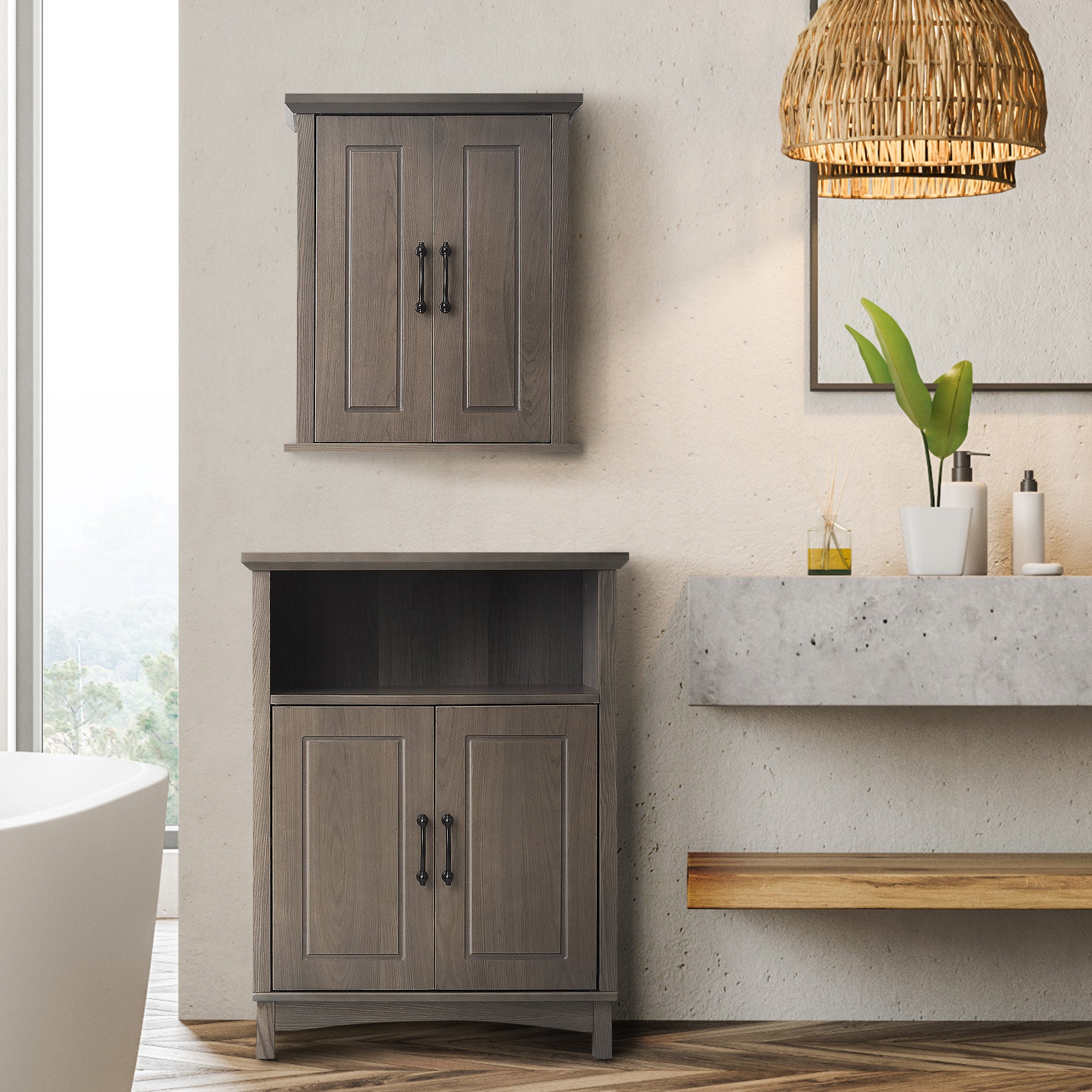 Teamson Home Russell Modern Farmhouse Wooden Floor Storage Cabinet, Salt Oak,
