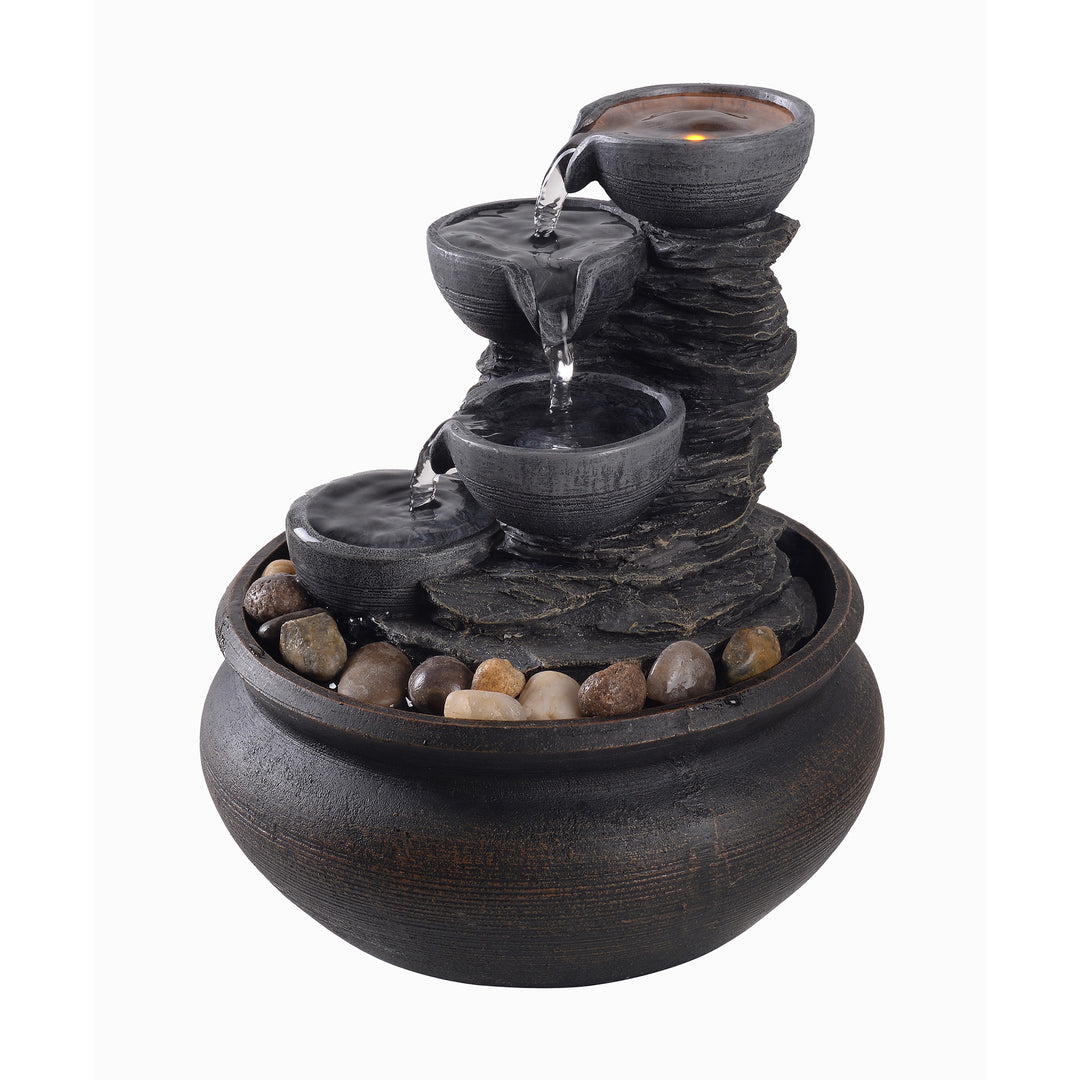 Teamson Home Tabletop Waterfall Fountain with LED Light, Stone Gray