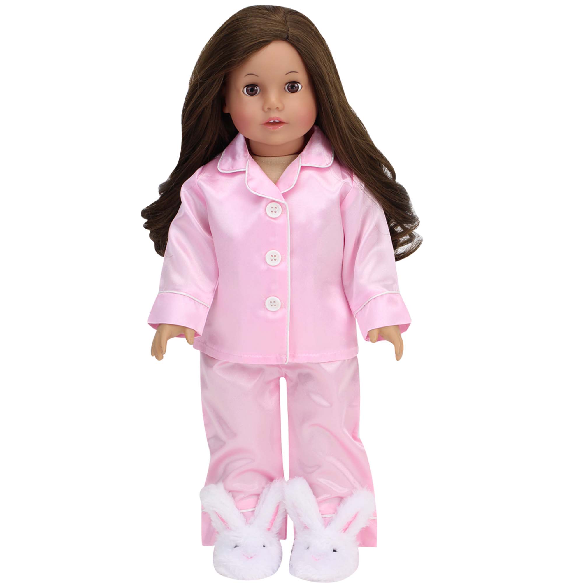 Sophia's Satin Pajama Top & Bottom Plus Bunny Slippers for 18" Dolls, Pink