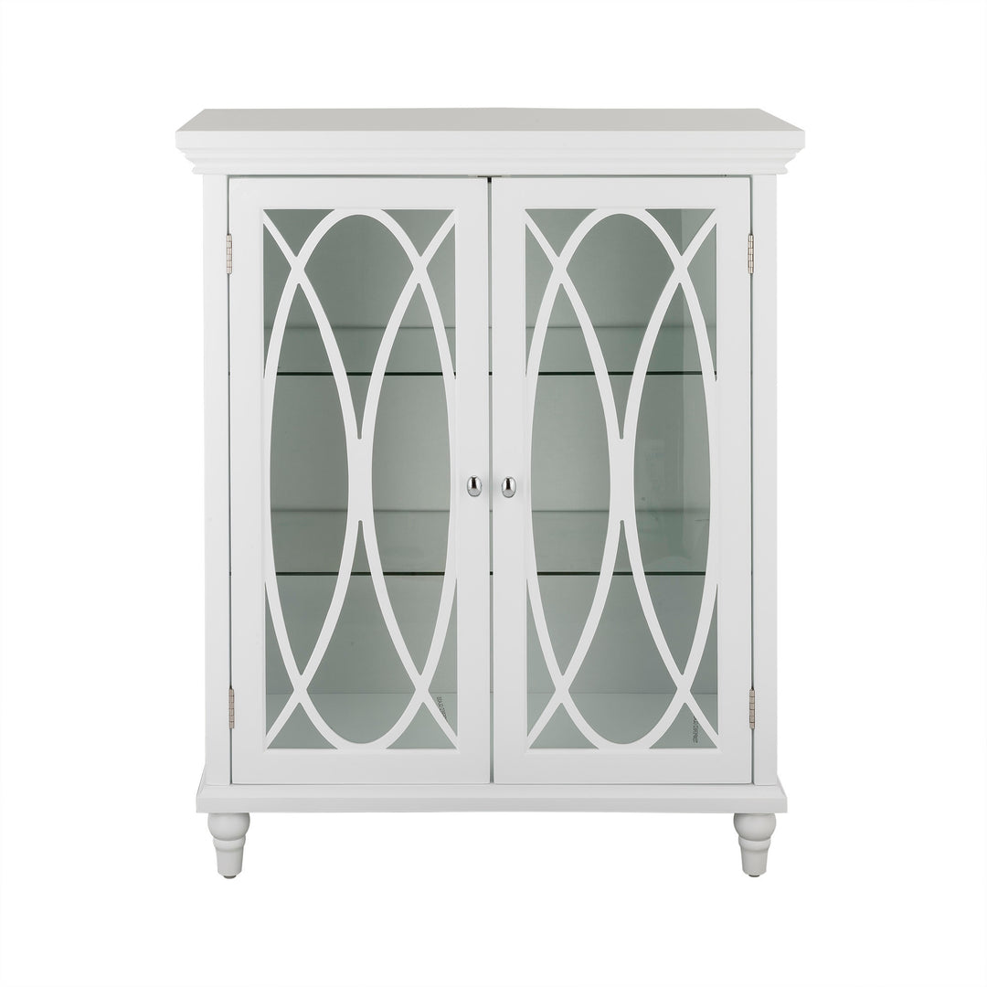 White Teamson Home Florence Floor Cabinet with lattice designed glass panel doors