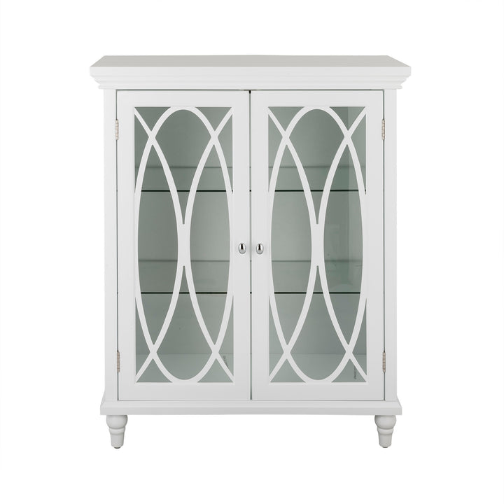White Teamson Home Florence Floor Cabinet with lattice designed glass panel doors