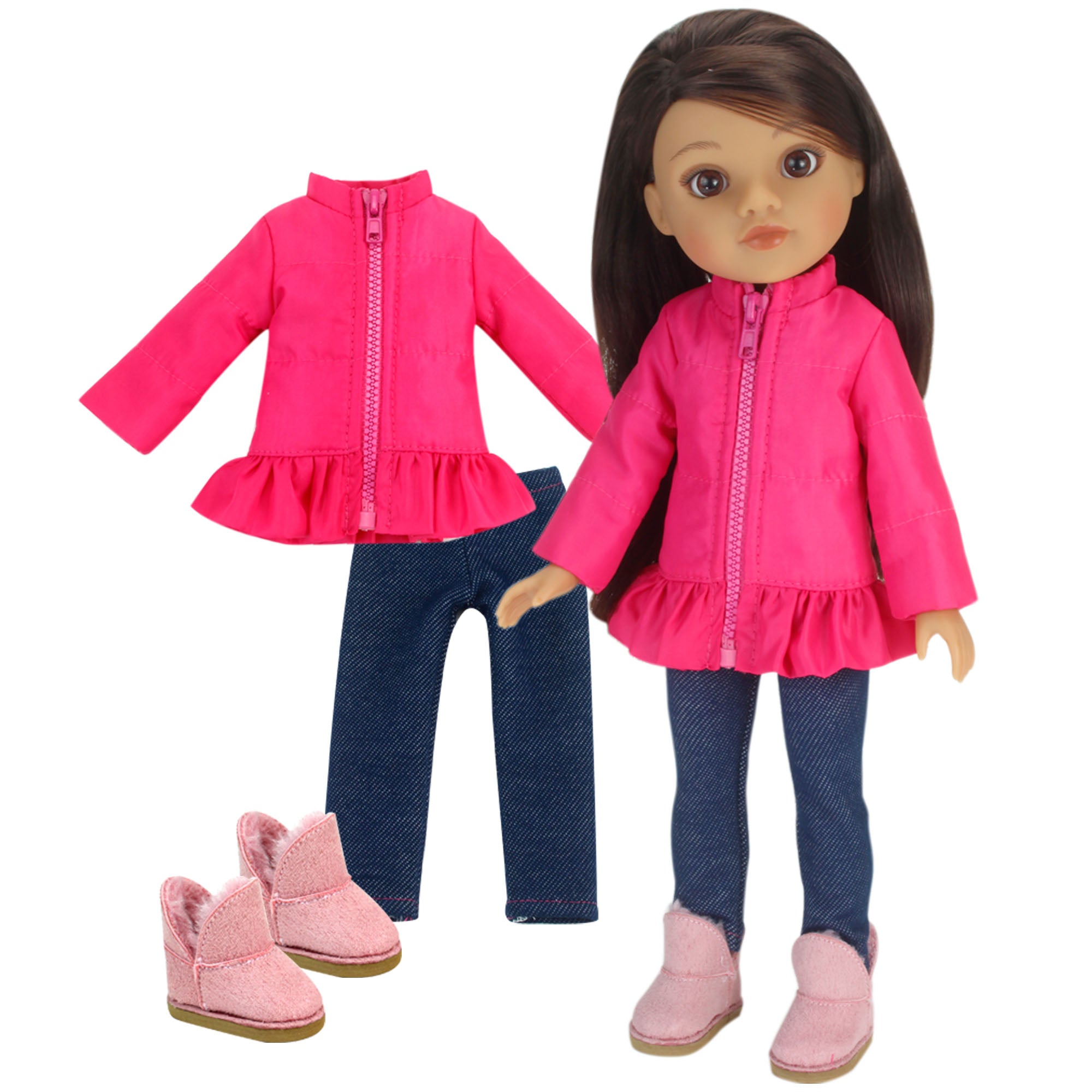Sophia's 3 Piece Winter Outfit with Boots for 14.5" Dolls, Hot Pink