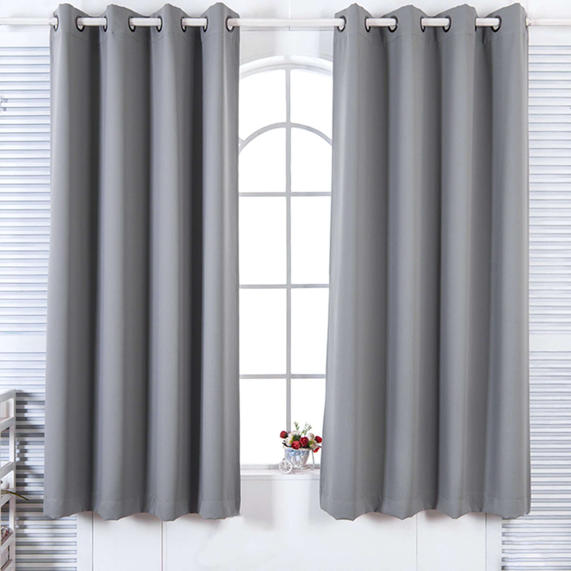 Teamson Home 63" Lamia Premium Solid Insulated Thermal Blackout Window Curtain Panels with Grommets, Fossil Gray