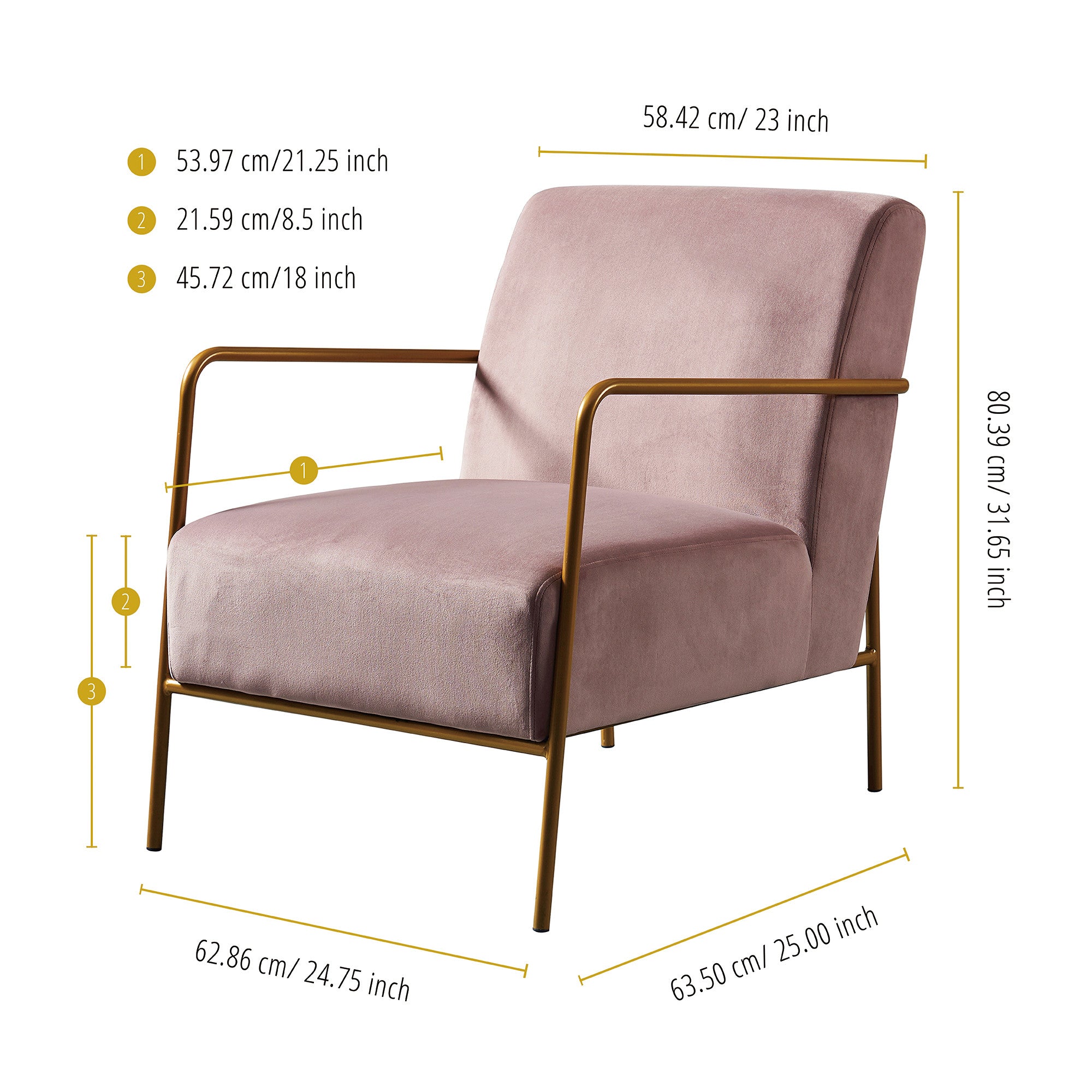 Teamson Home Chelsea Armchair with Gold-Finished Metal Legs, Mauve