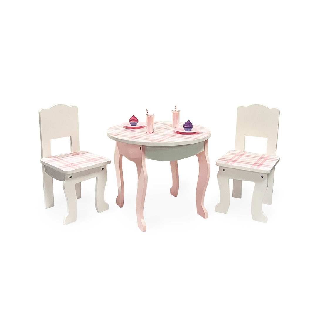 Sophia's Aurora Princess Decorative Table & Chairs Set with Desserts and Accessories for 18" Dolls, Pink and White