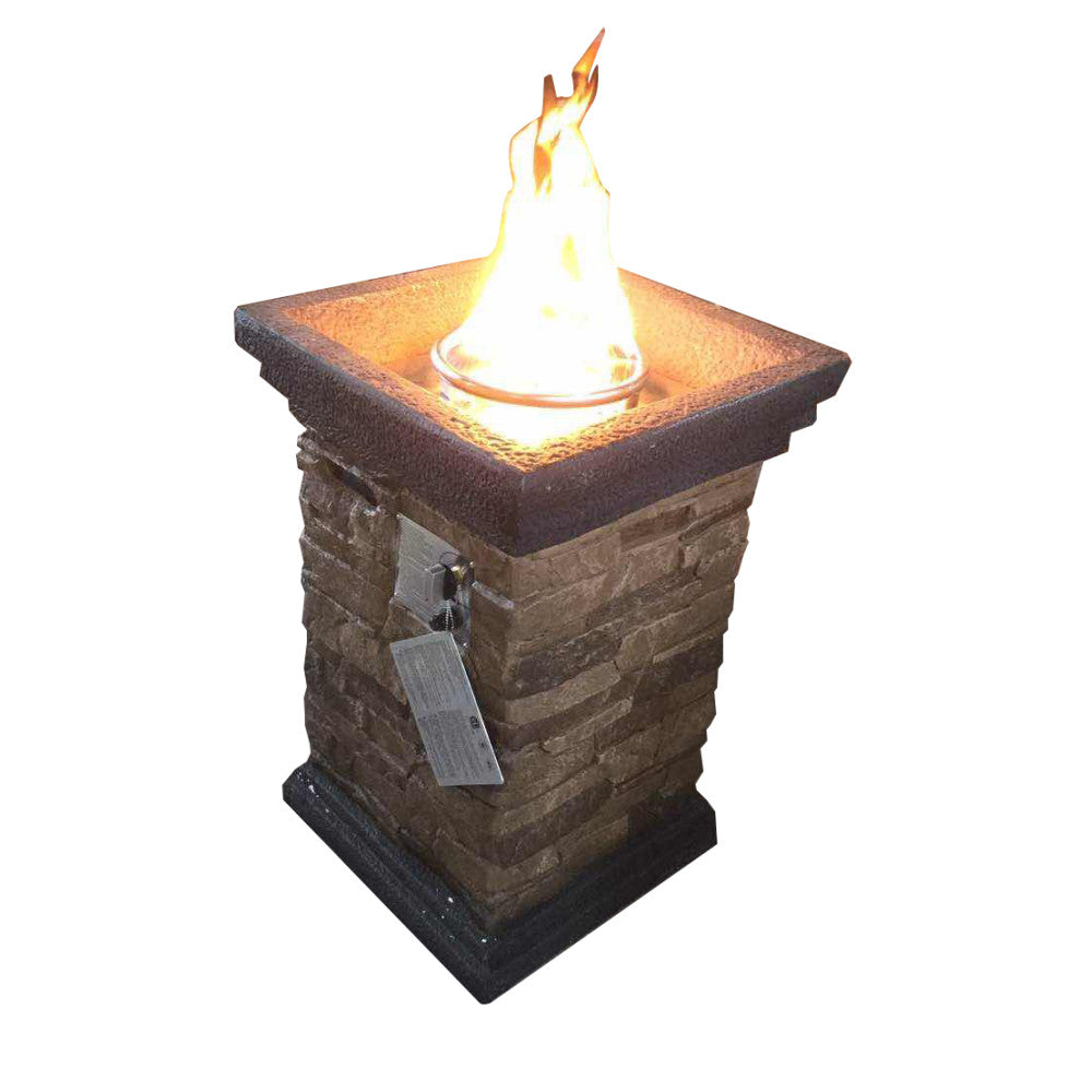 An illustration of a gas fire in the Teamson Home 20" Outdoor Square Faux Slate Propane Gas Fire Pit