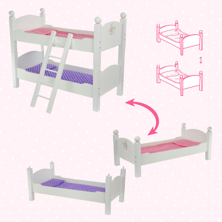 A Olivia's Little World Polka Dots Princess 18" Doll Bunk Bed, Gray with a ladder, suitable for 18" dolls.