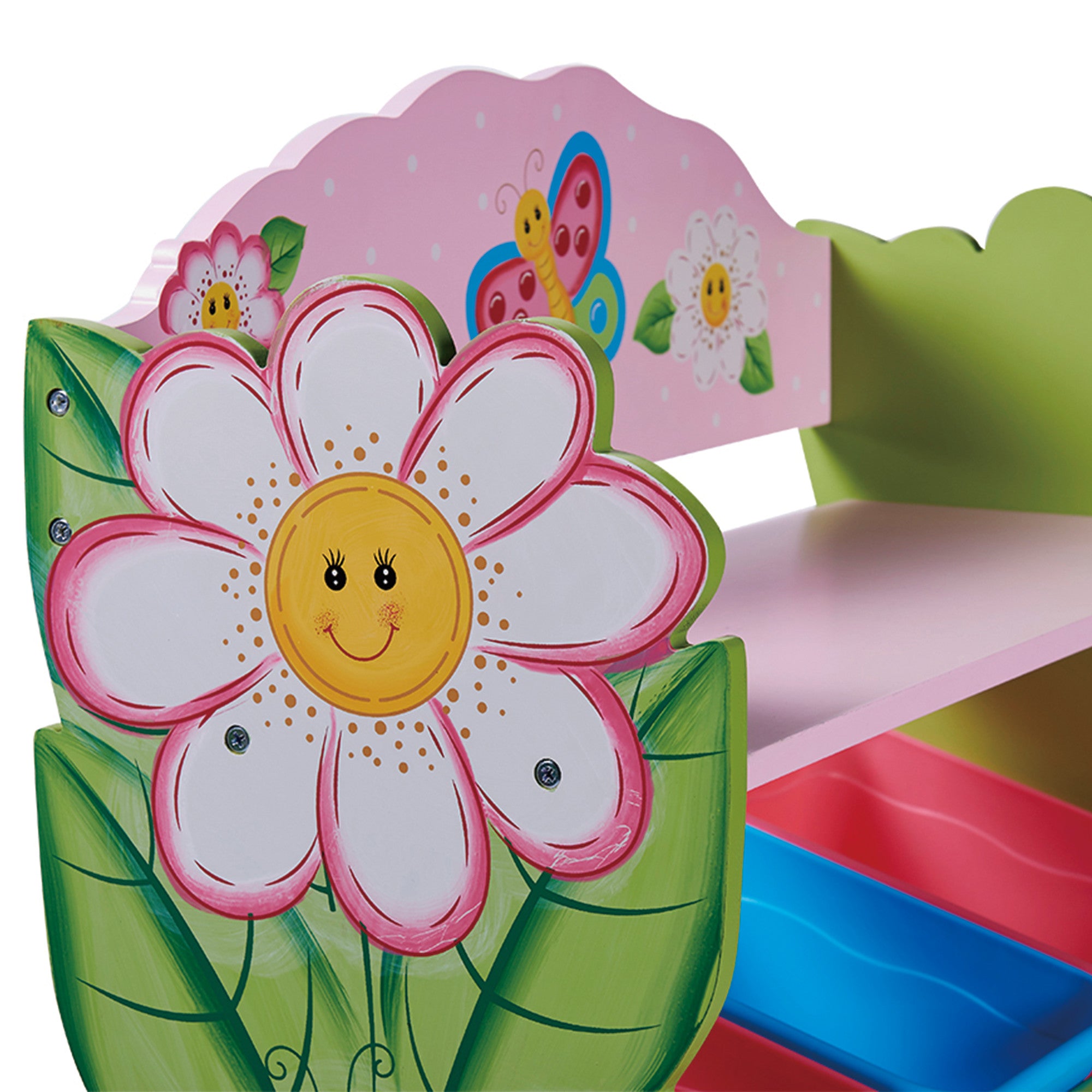 Fantasy Fields Magic Garden Kids Wooden Toy Organizer with Storage Bins, Pink/Green