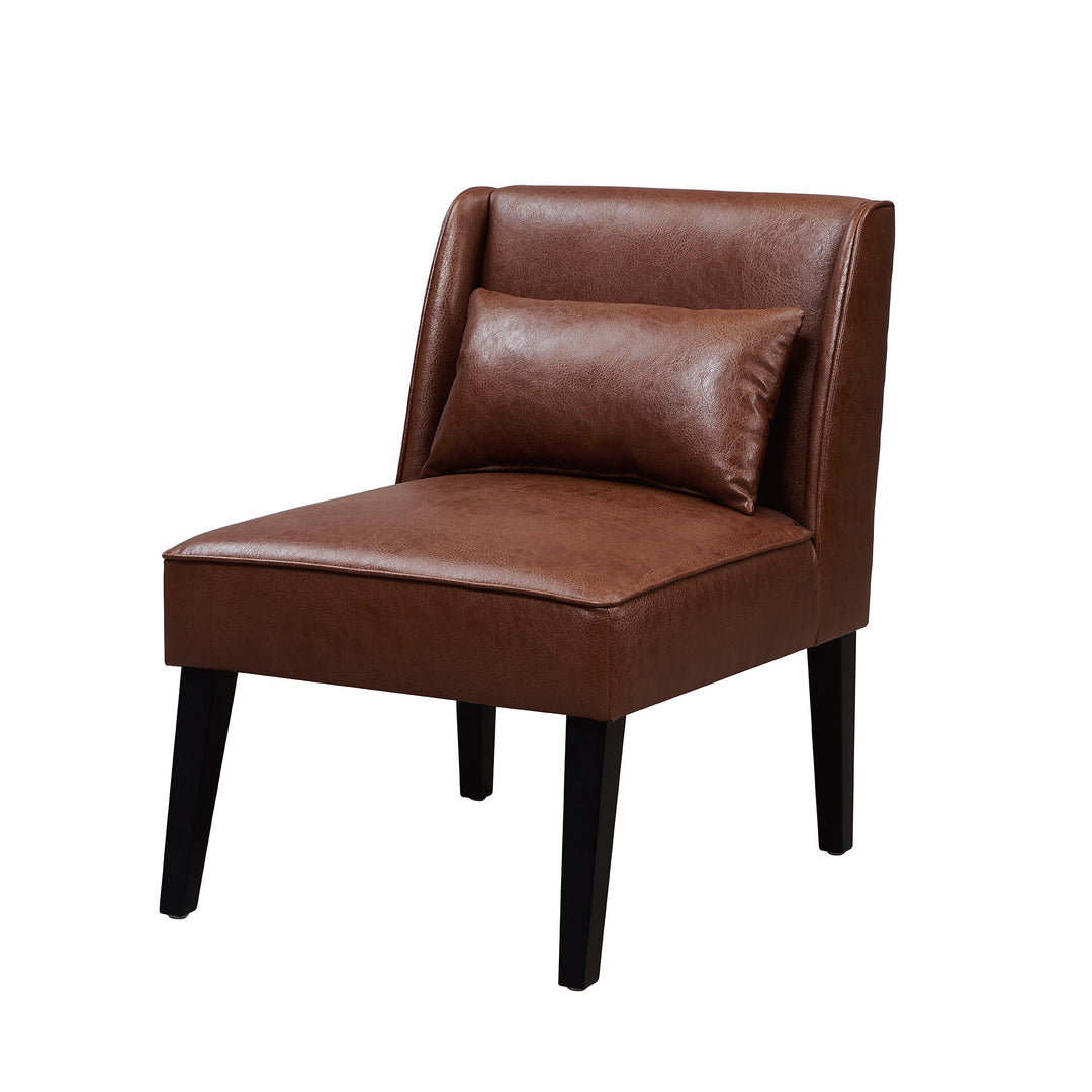 A brown Teamson Home Marc Faux Leather Lounge Chair with a pillow.
