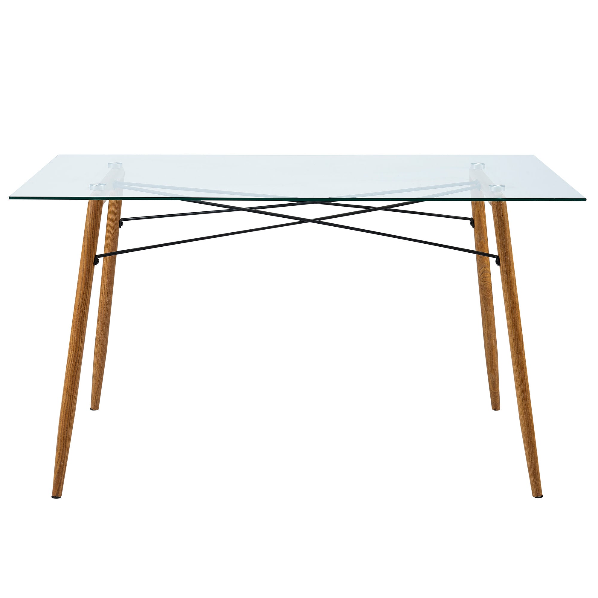 Teamson Home Minimalist Glass Top Dining Table with Wood Base, Natural