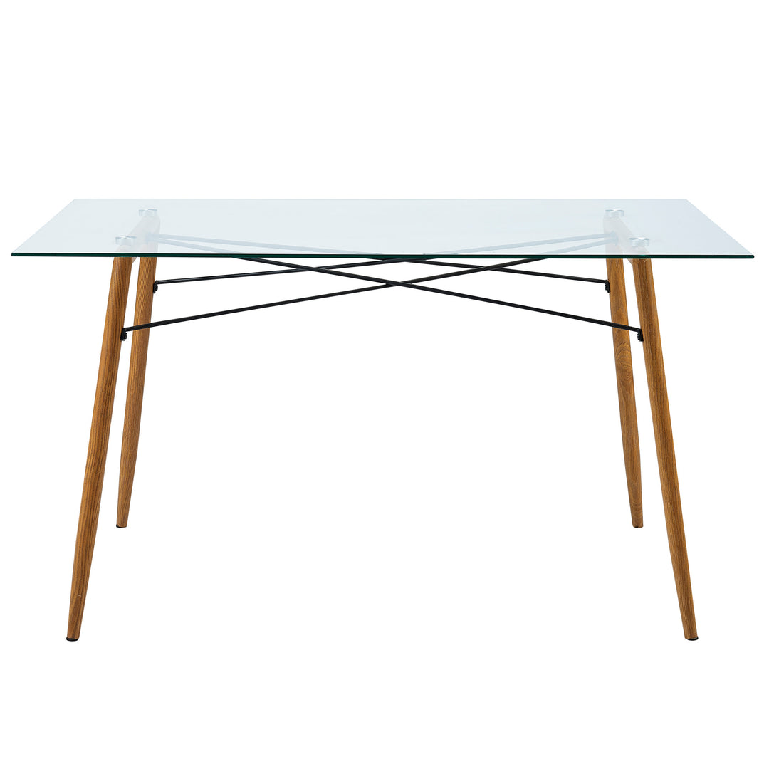 Teamson Home Minimalist Glass Top Dining Table with Wood Base, Natural Tapered wood legs