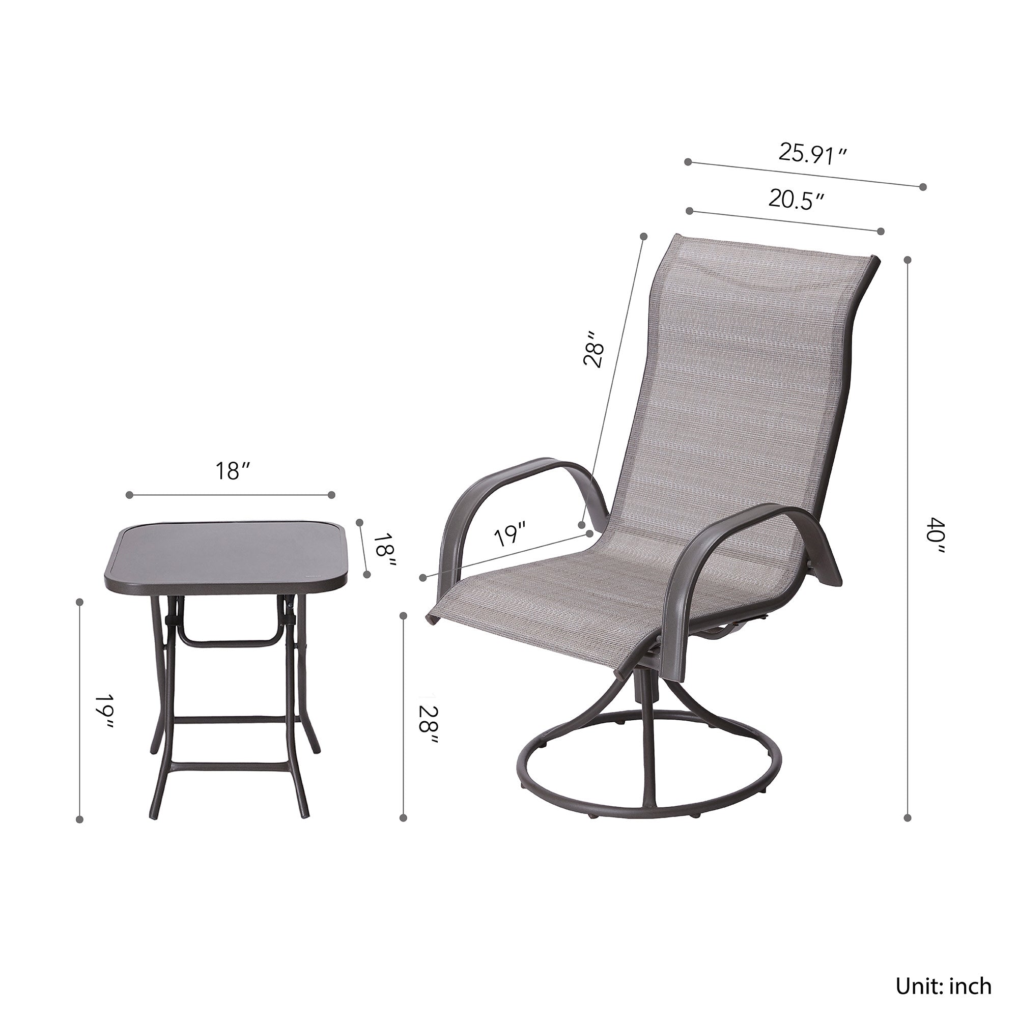 Teamson Home Indoor/Outdoor 3 Piece Steel Bistro Table with Swivel Chairs Set, Tan