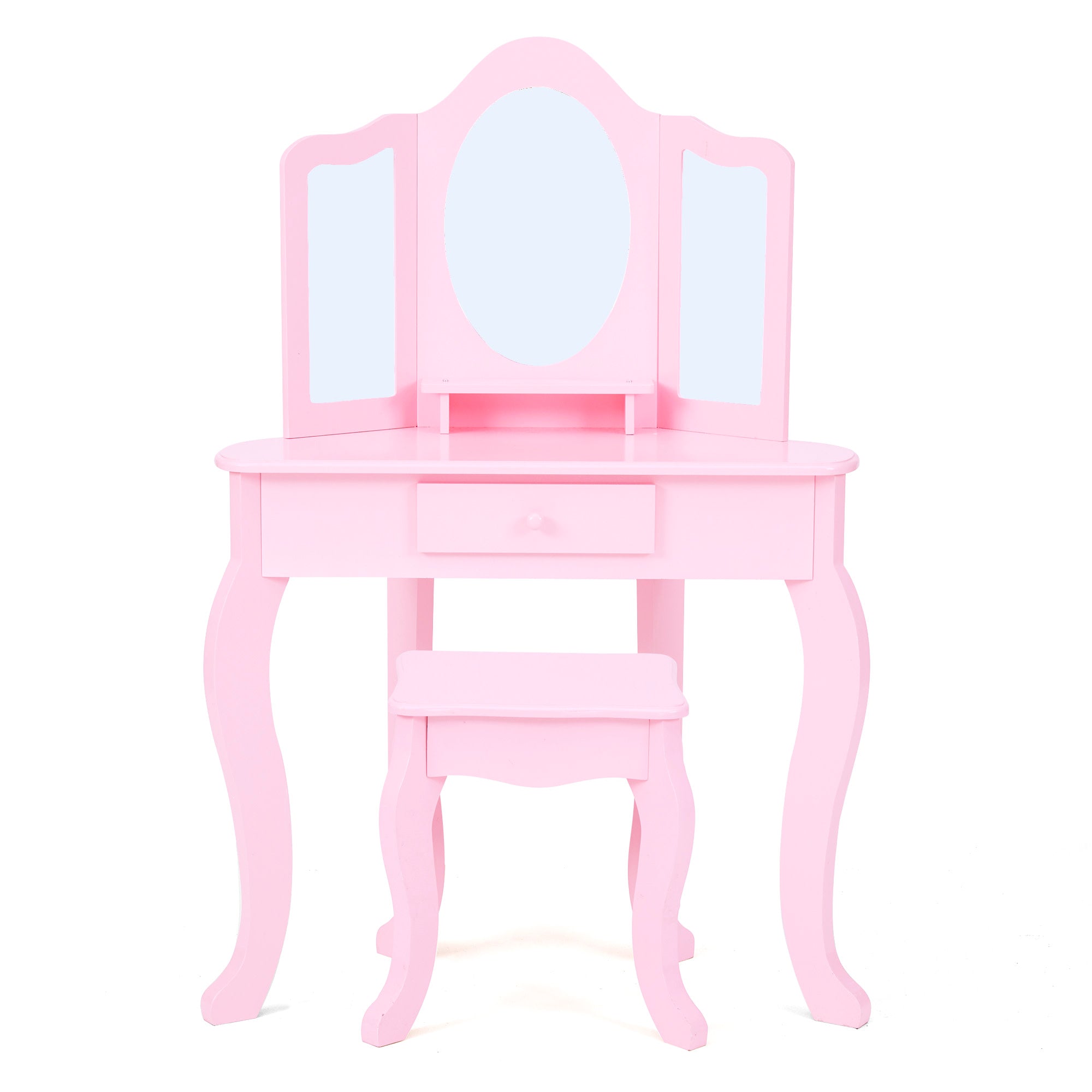 Fantasy Fields Kids Little Lady Alessandra Wooden Corner Vanity Desk and Stool Set, Pink