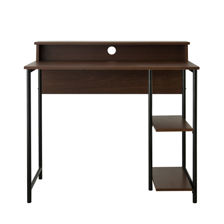 Teamson Home Computer Desk with Metal Base and Storage, Walnut Finish/Black