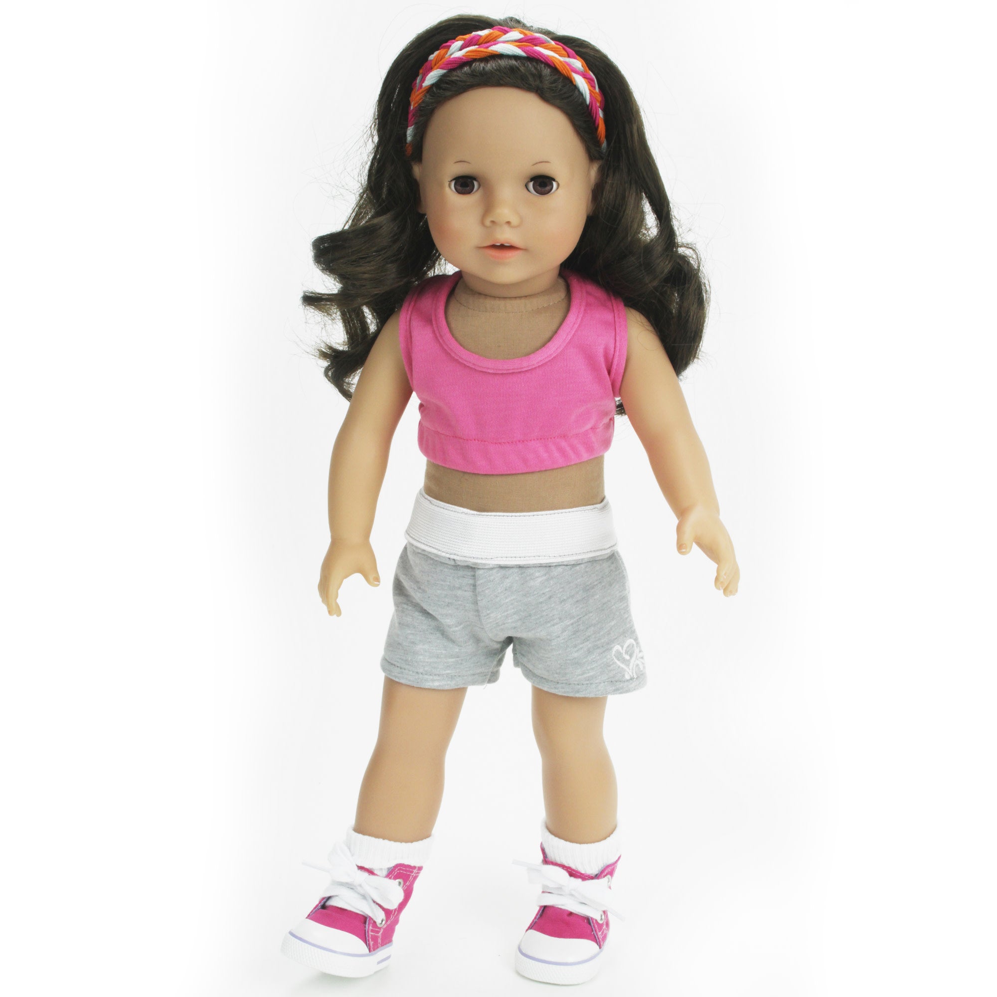 Sophia's Sports Set with Bra, Shorts, Socks and Hi-Top Sneakers for 18" Dolls, Pink/Gray