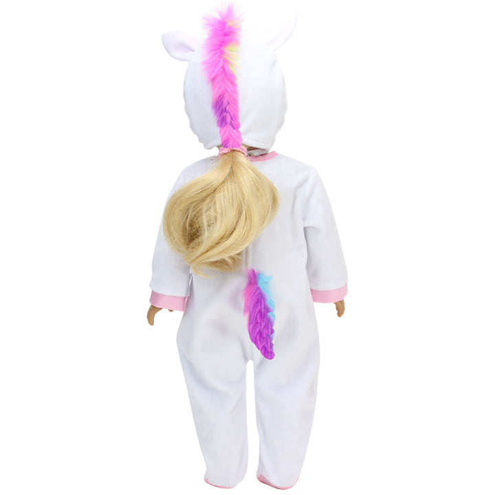 Sophia's Unicorn Costume and Hat with Rainbow Hair for 18" Dolls, White