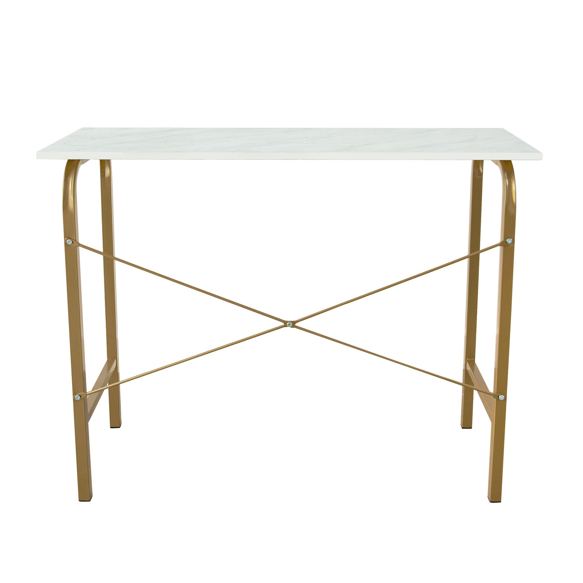 Teamson Home 40" Home Office Computer Desk with Metal Base, Faux Marble/Brass