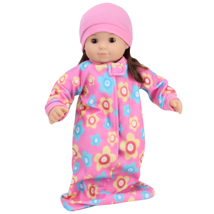 Sophia's - 15" Doll - Fleece Print Sleeper Sack & Hat - Light Pink