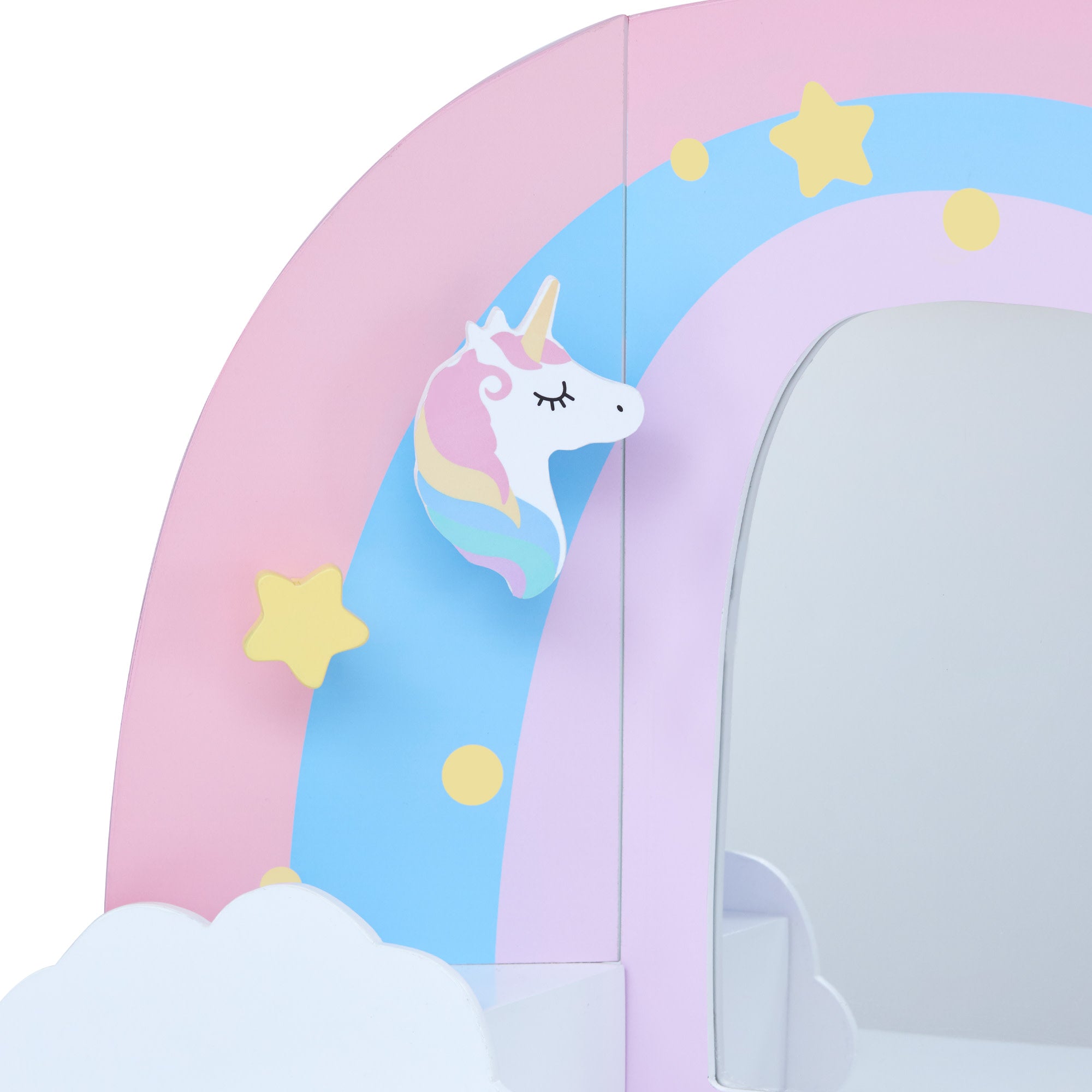 Fantasy Fields Little Dreamer Rainbow Unicorn Vanity Table Set with Mirror and Stool, White