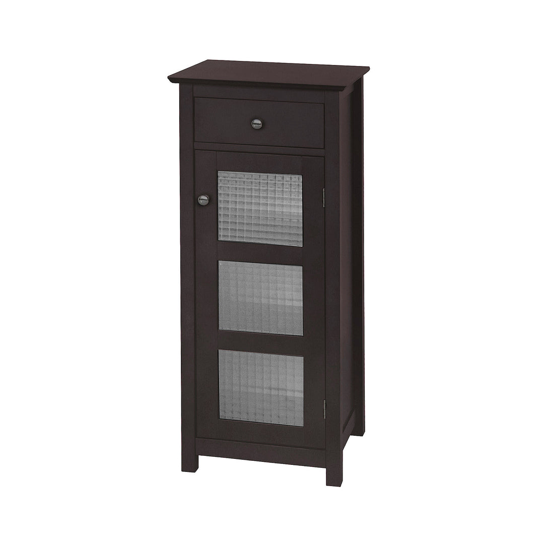 Teamson Home Chesterfield Wooden Floor Cabinet with Storage Drawer and Waffle Glass Door, Espresso