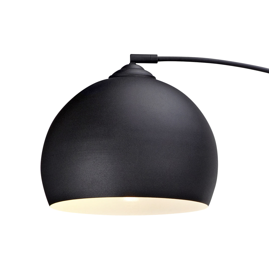 A Teamson Home Arquer Arc Metal Floor Lamp with Bell Shade in Black on a white background.