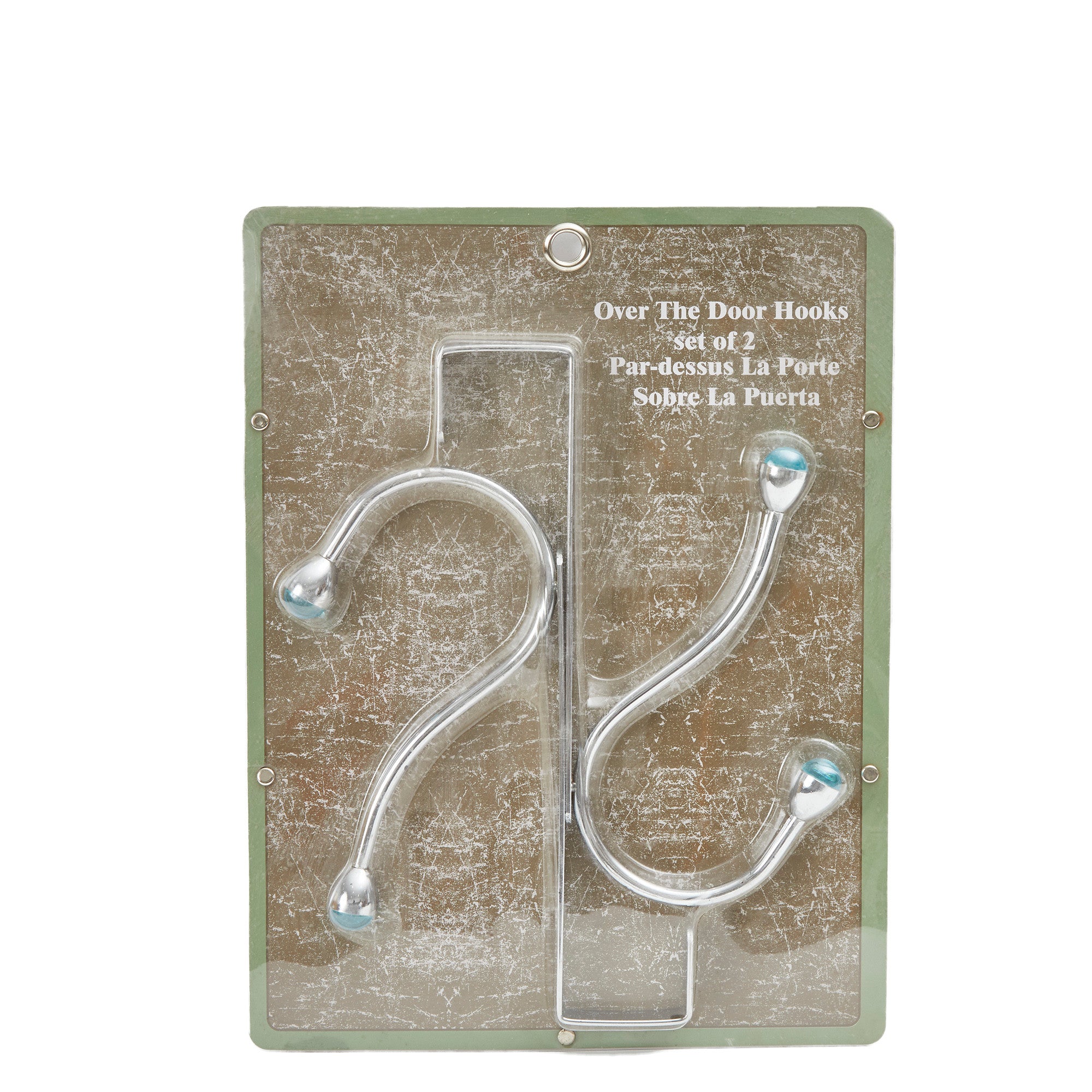 Teamson Home Set of 2 Over-the-Door Hangers with 2 Blue Acrylic Jewel Hooks, Chrome