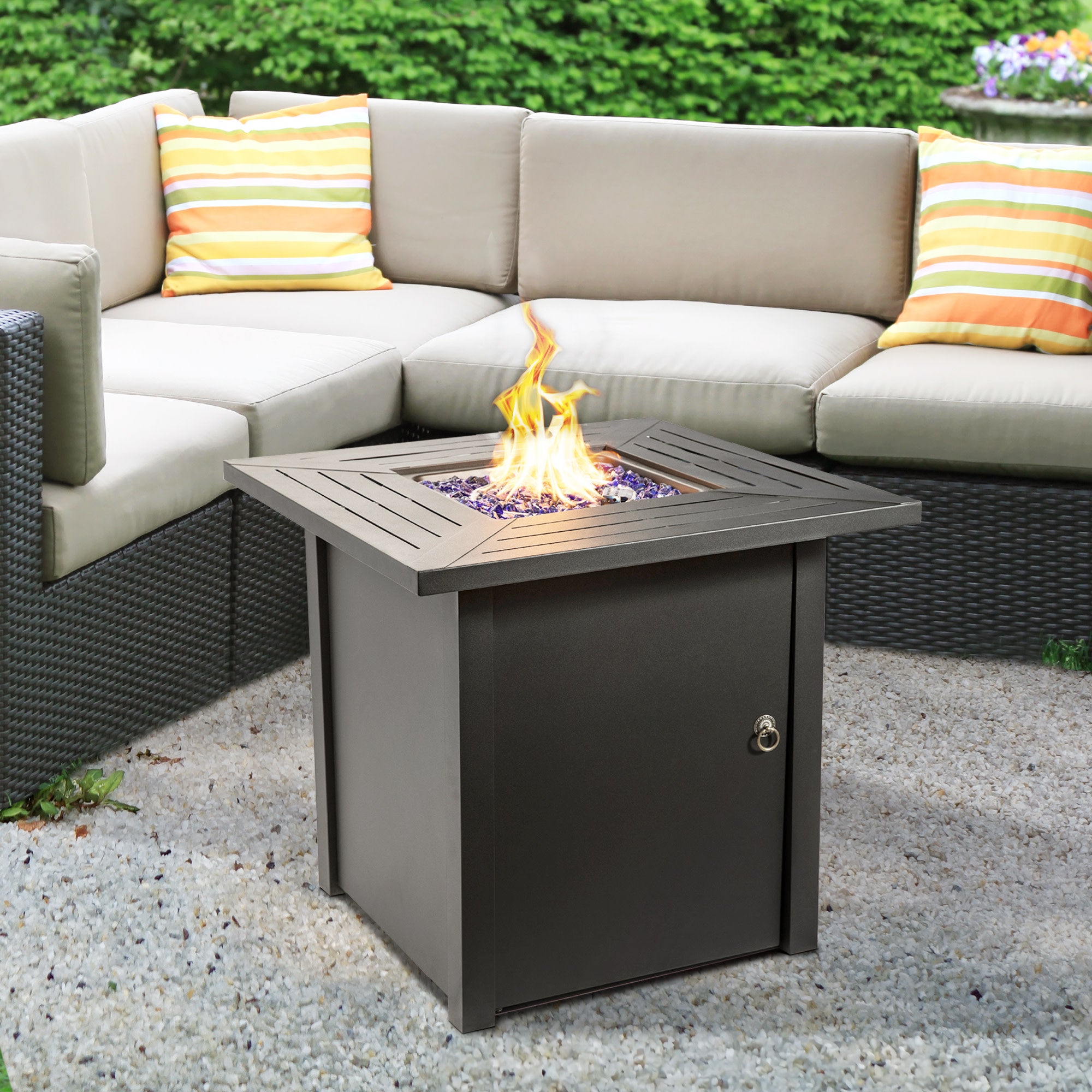 Teamson Home Outdoor Square 30" Propane Gas Fire Pit with Steel Base