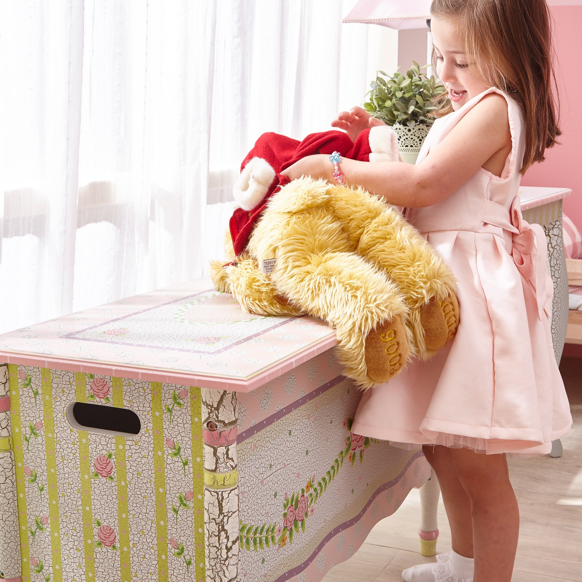 Fantasy Fields Kids Painted Wooden Crackled Rose Toy Chest, Pink