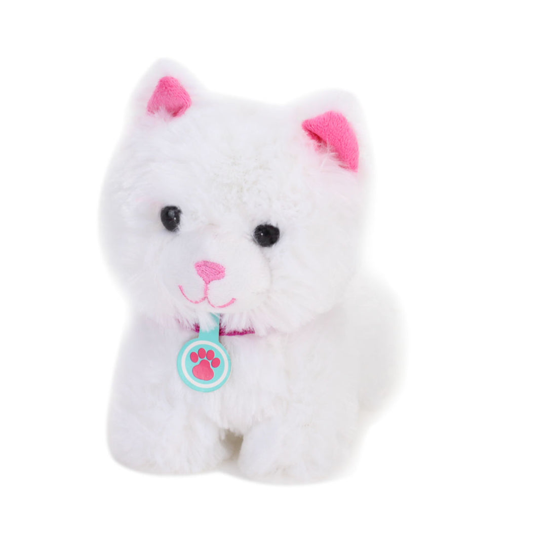 A Sophia’s White Plush Kitty Cat with pink ears.