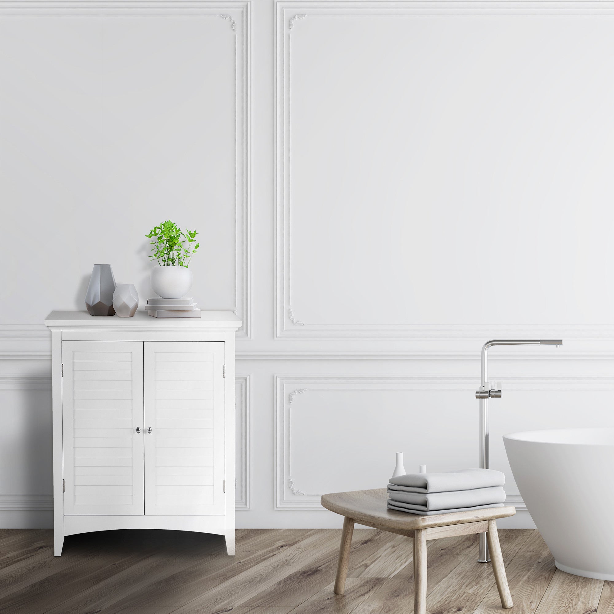 Teamson Home Glancy Wooden Floor Cabinet with Shutter Doors, White