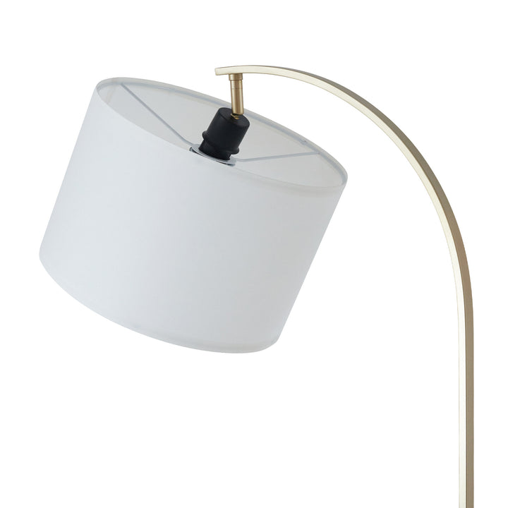 A Teamson Home Danna Floor Lamp with Marble Base and Built-In Table, White with the light off
