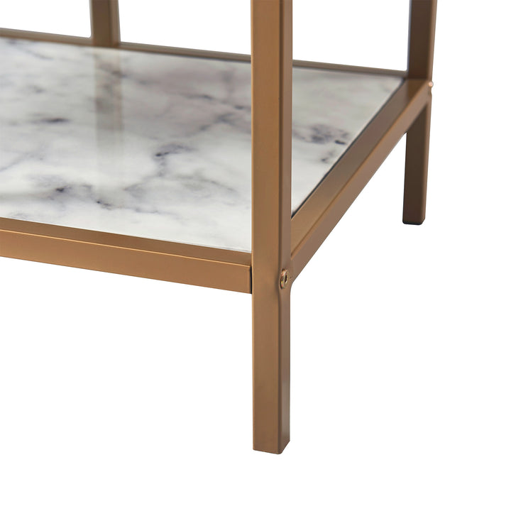 Teamson Home Marmo Modern Media Stand & Console Table with Open Geometric Shelves & Faux Marble Finish, White/Brass