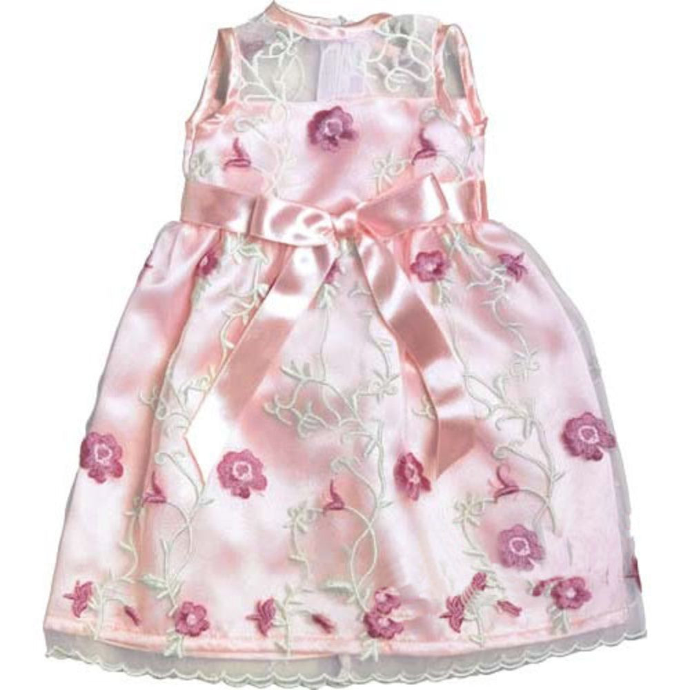 Sophia’s Embroidered Flower Sheer Overlay Fancy Special Occasion Spring Satin Dress for 18” Dolls, Light Pink