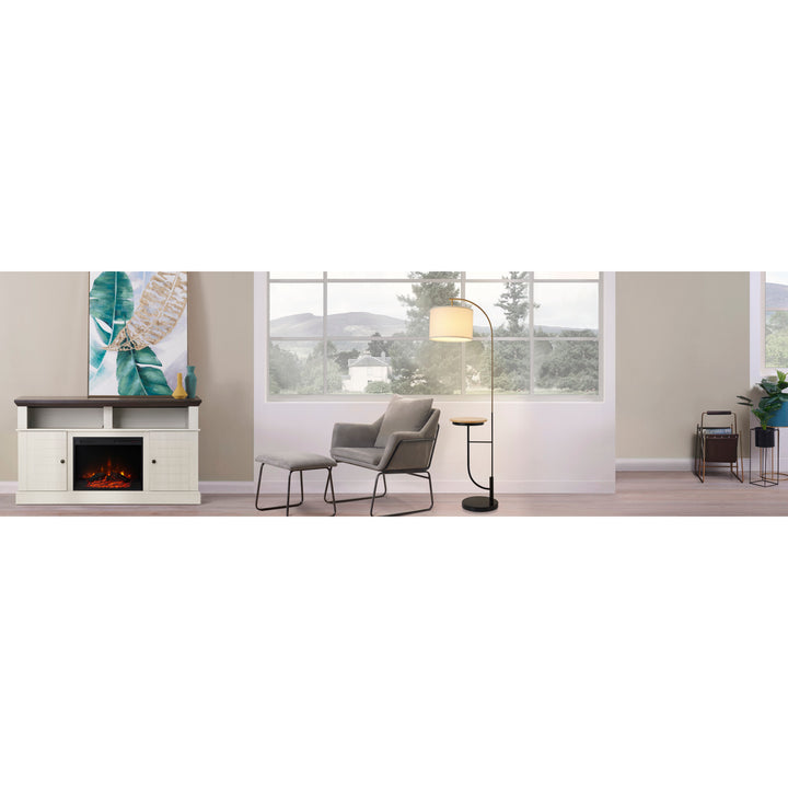 A Teamson Home Danna Floor Lamp with Marble Base and Built-In Table, White in a living room setting