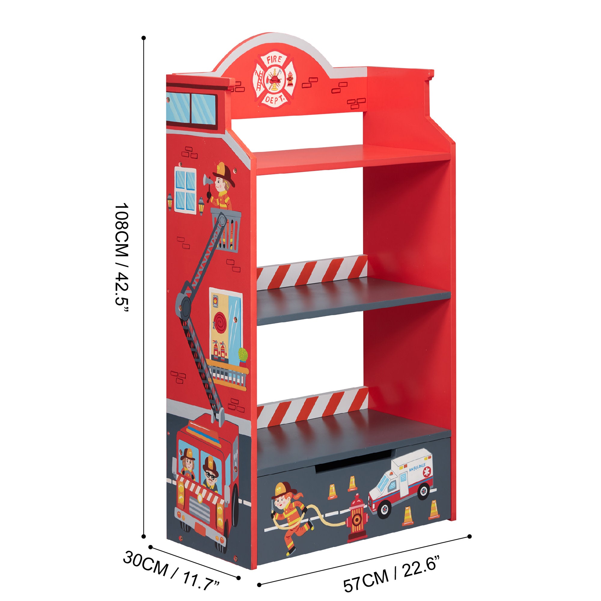 Fantasy Fields Little Fire Fighters Bookshelf with Drawer, Red