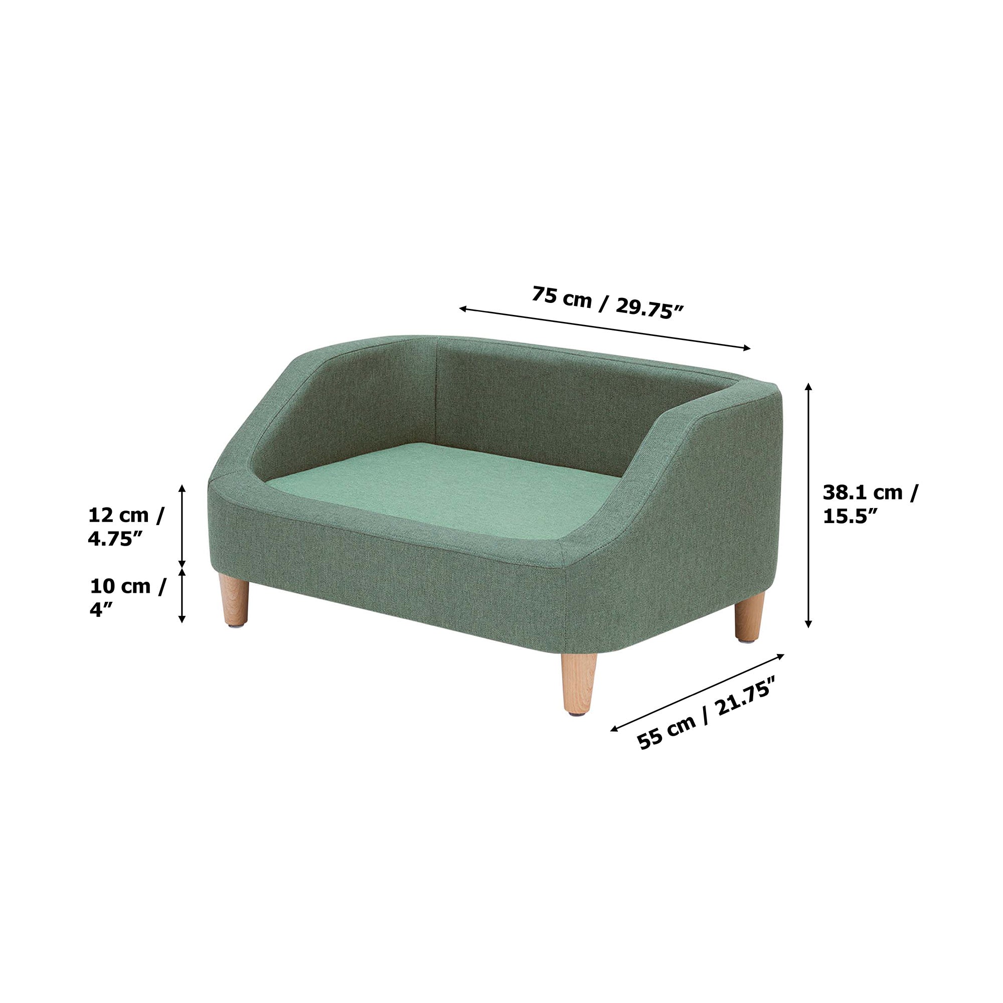 Teamson Pets Bennett Linen Sofa Dog Bed for Small and Medium Dogs, Sea Green