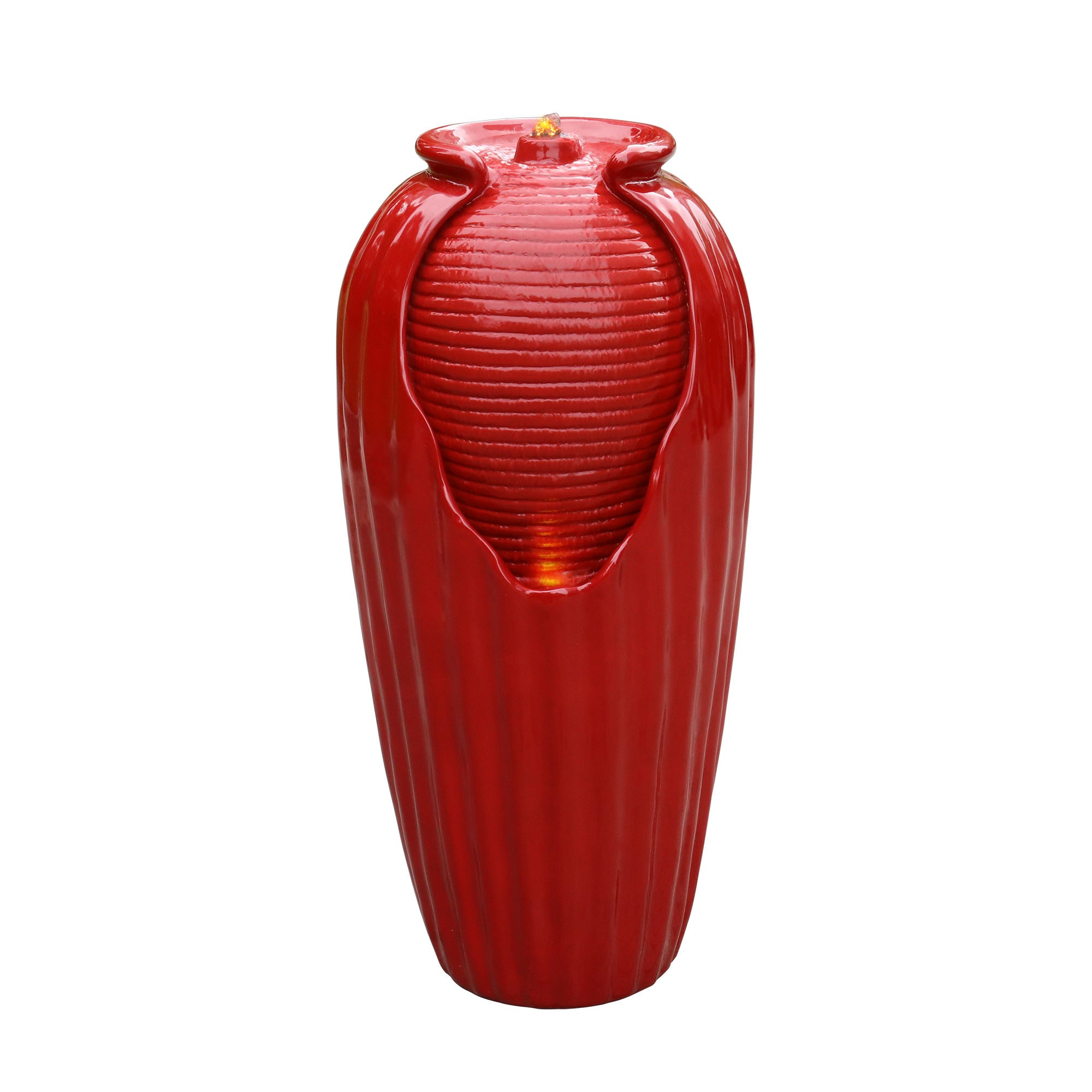 Teamson Home Indoor/Outdoor Contemporary Glazed Contoured Vase Water Fountain with LED Lights, Red