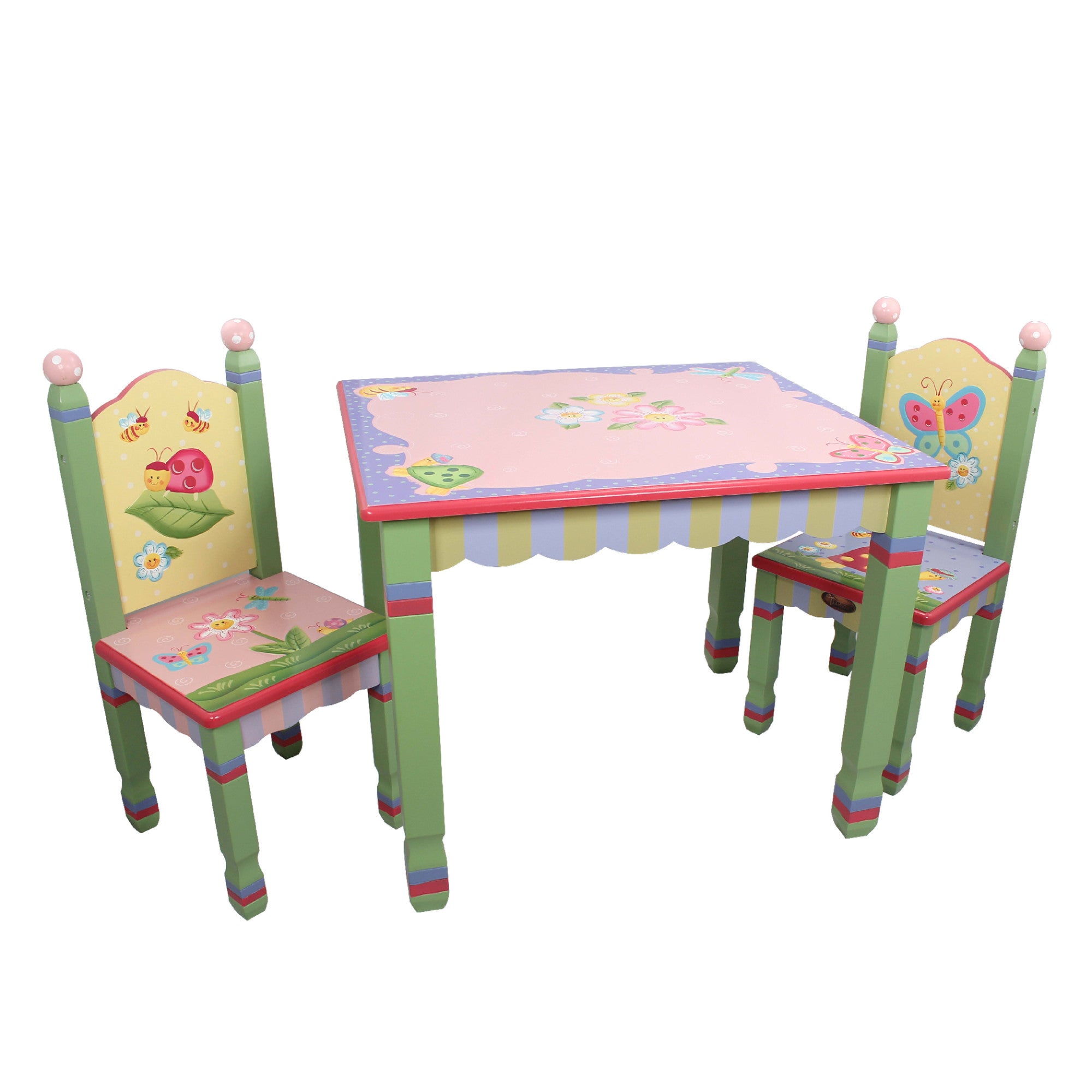Fantasy Fields Kids Painted Wooden Magic Garden Table with 2 Chairs, Multicolor