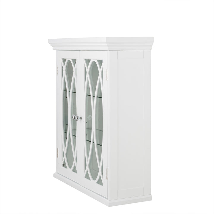 A view from a side angle of a Teamson Home White Florence Removable Wall Cabinet