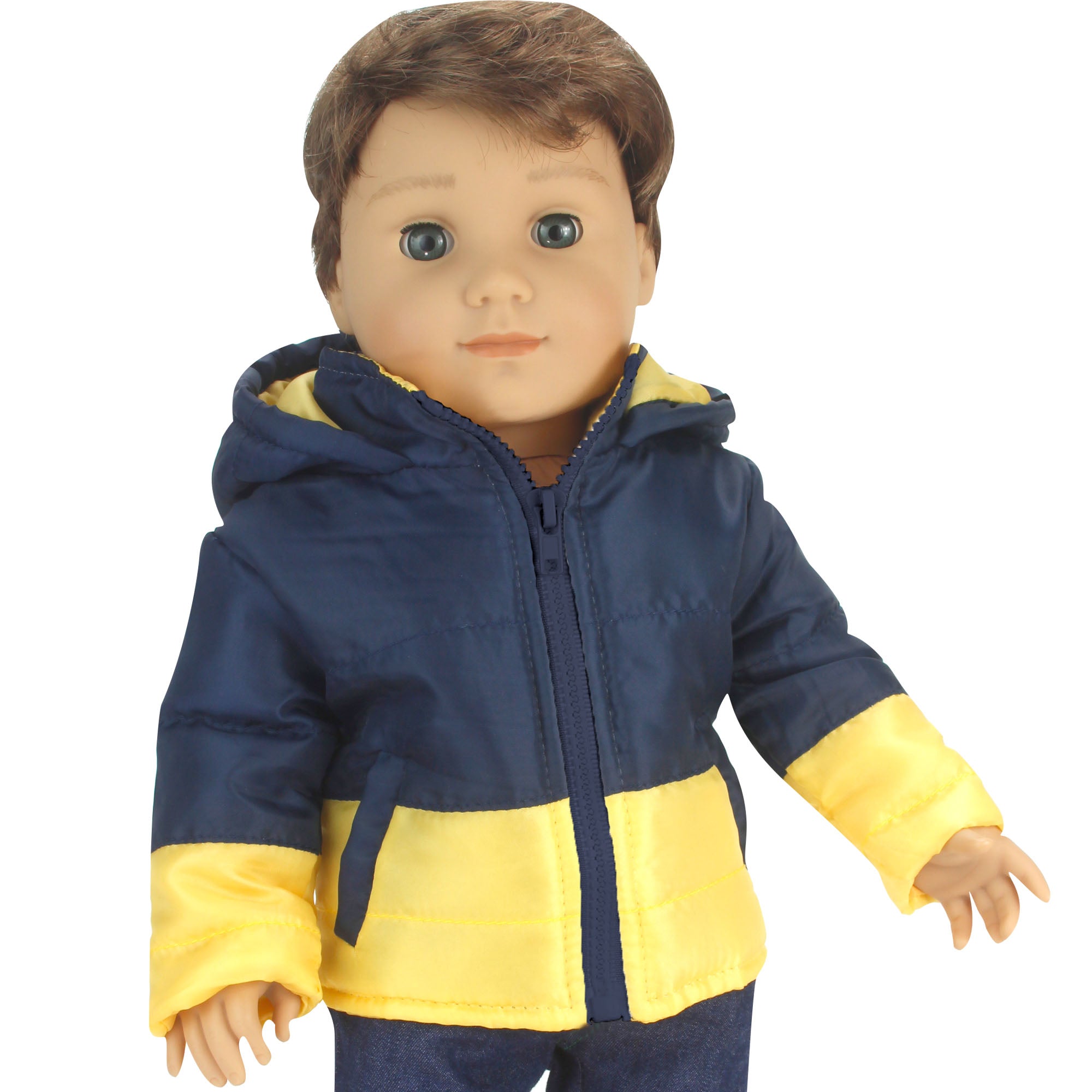 Sophia's Two-Tone Jacket with Hood for 18" Boy Dolls, Navy/Yellow